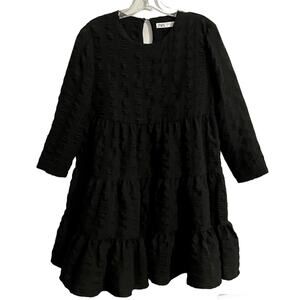 ZARA Women’s Black Seersucker 3/4-Sleeved Tiered Mini Dress Medium Peasant Boho